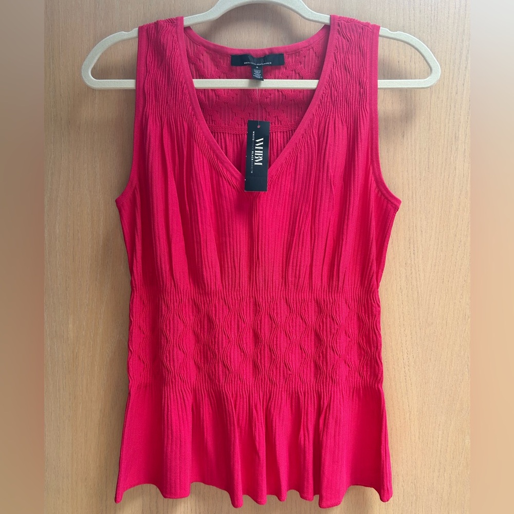 White House Black Market Sleeveless Goddess Peplum Top in “Azalea”